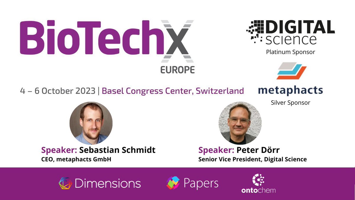 digitalsci's tweet photo. Coming Soon: @BioTechX_ Europe is just around the corner! ๐คฉ๐ #BioTechXEU
๐๏ธ 4-6 October 2023
๐ Basel, Switzerland ๐จ๐ญ
We're sponsoring, speaking & exhibiting with @metaphacts @DSDimensions @papersapp & OntoChem.
Join us next week: https://t.co/jNyNP6KaGS
#pharma #biotech https://t.co/m35Ml3mtUL