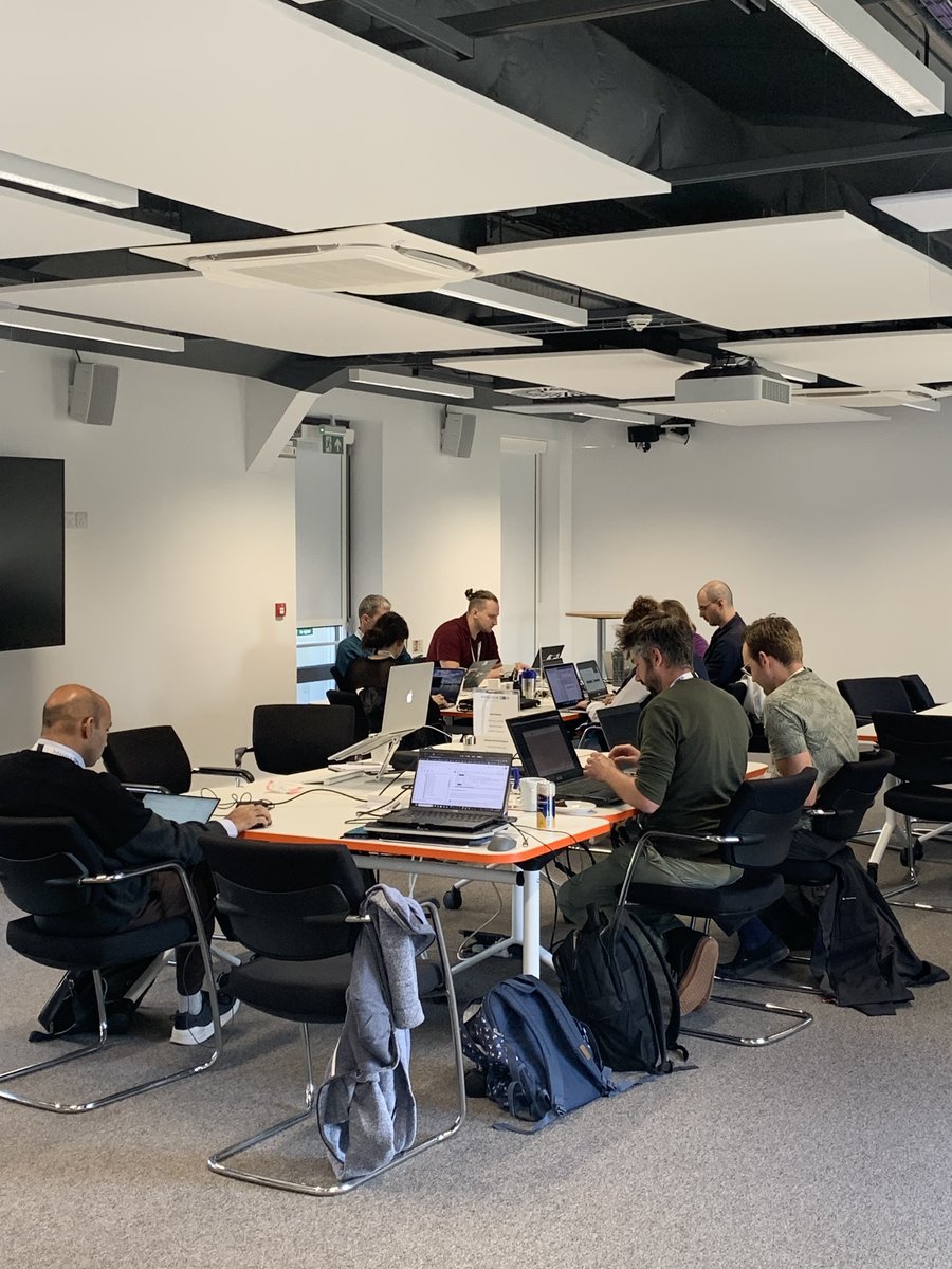 We tried to tempt them out with coffee & cake after several hours of coding at the @COST_TEATIME H20 Hackathon at Harwell Oxford, but they are all engrossed in finding a solution to automated mouse behaviour annotation - such dedication!