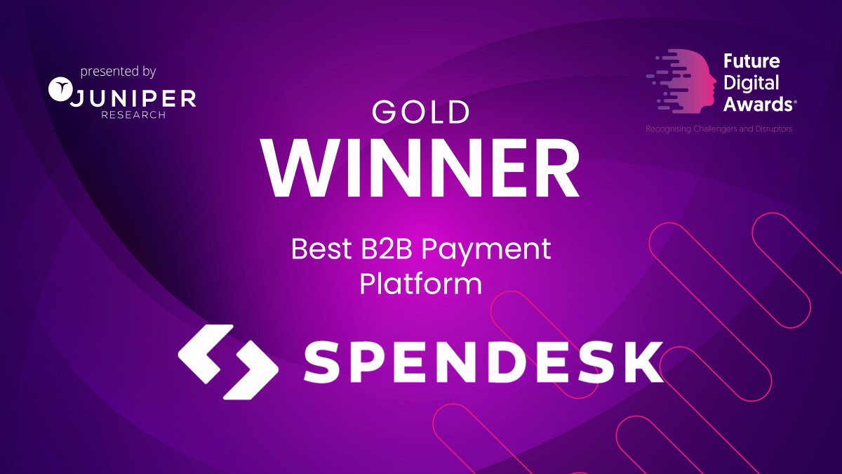 Our Gold Prize for Best B2B Payment Platform goes to … Spendesk! 💰

🏠 Learn more about <a href="/Spendesk/">Spendesk</a> 👉 spendesk.com

🏆 See our other winners 👉 juniperresearch.com/future-digital…

#fintech #fda2023