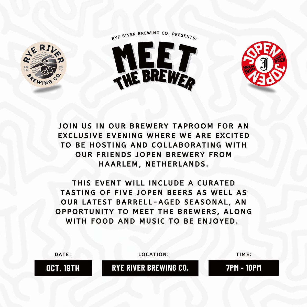 🎟️ Meet The Brewer Ticket Giveaway! 🎟️

We are excited to welcome our friends Jopen Brewery from Haarlem, Netherlands for an exclusive evening in our taproom on Thursday, Oct. 19th and we want to see you there too! 🍻🍕🎼

1/2