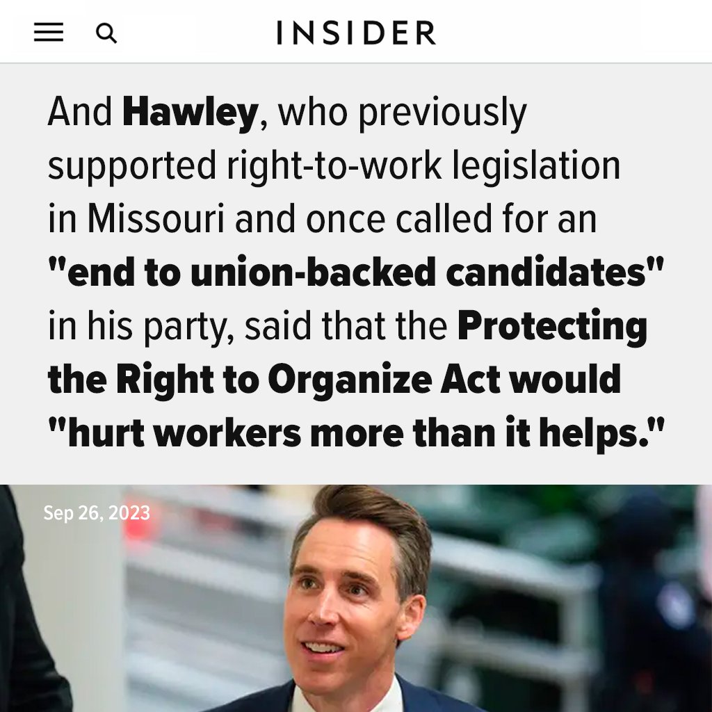 LucasKunceMO's tweet photo. You can't be "pro-worker" and an opponent of the PRO Act. Josh Hawley is a fraud. https://t.co/DoU8gtWORl