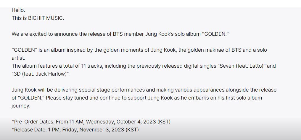 Jungkook of BTS announces release date of solo debut album 'GOLDEN