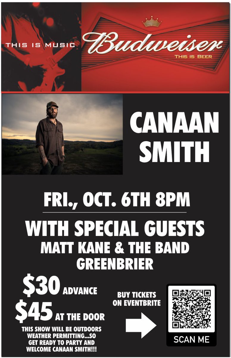 Can't wait to see y'all Friday at Wild Hogs Saloon & Eatery! Get tickets at eventbrite.com/e/canaan-smith…