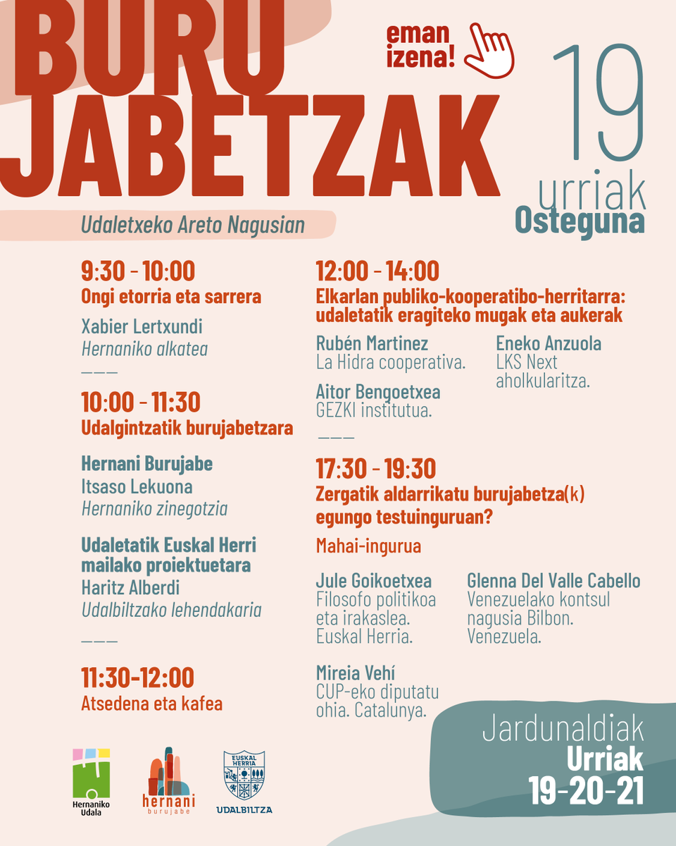 HernaniBurujabe's tweet photo. Udalgintza eta herrigintza esperientzia eraldatzaileak izango ditugu aztergai.

Informazio gehiago: https://t.co/3Dbb3yivcU

Eman izena!

#Burujabetzak
#HernaniBurujabe
#Hernani 
#EuskalHerria https://t.co/yZvk9TponK