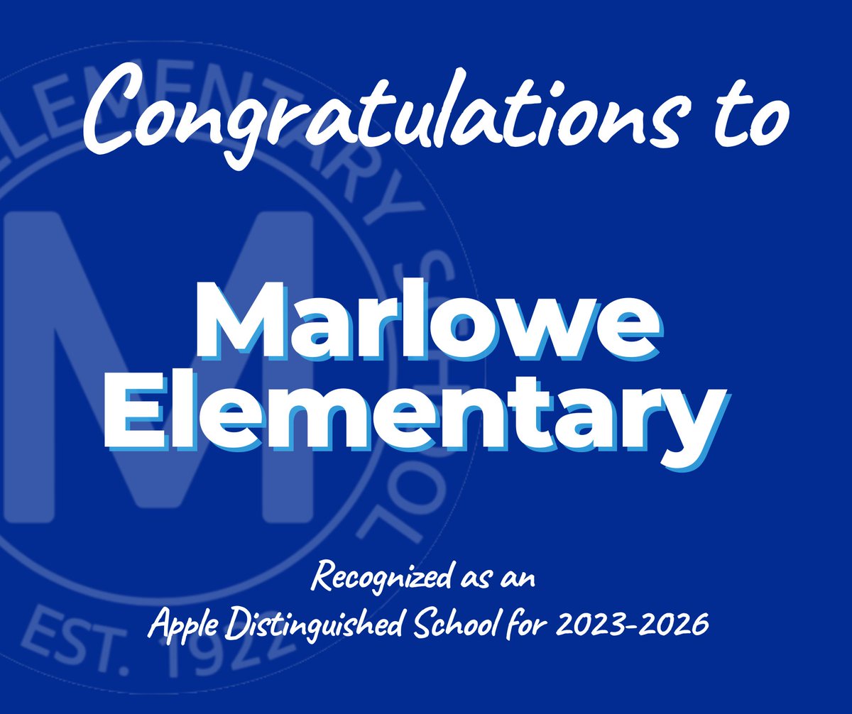Congratulations to Marlowe Elementary for being recognized as an Apple Distinguished School for 2023-2026. Learn more about how Marlowe Elementary is using technology to innovate on their Apple Distinguished School Page: pulse.ly/wuz5ijfvo8