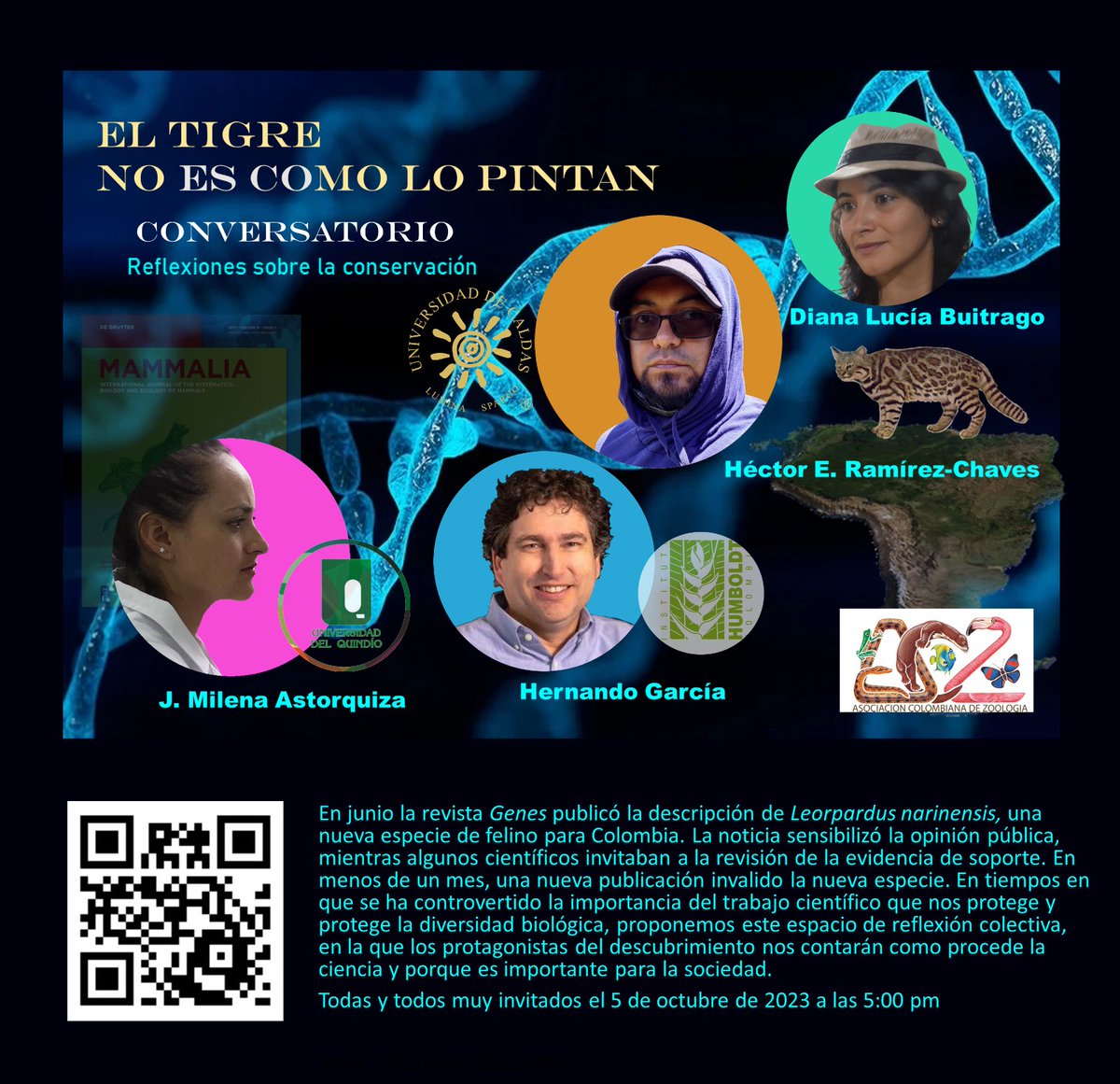 ACZColombia's tweet photo. El tigre no es como lo pintan! 🐆🌿 

Los invitamos a este conversatorio en donde discutiremos sobre la nueva especie de felino que fue descrita para Colombia y haremos una serie de reflexiones sobre la conservación en el país.

No se lo pierdan!

#ColombiaBiodiversa https://t.co/NdZv0bpdLp