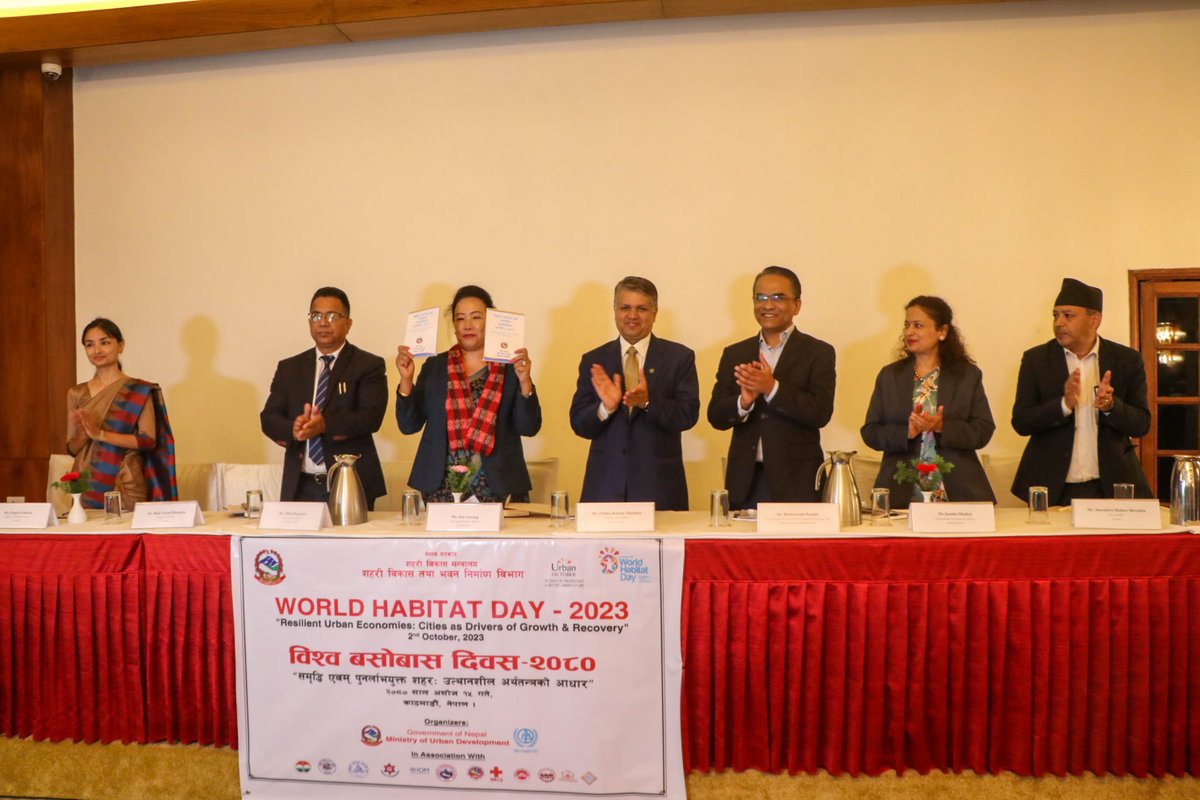 unhabitatnepal's tweet photo. Celebrated #WorldHabitatDay with the theme “Resilient Urban Economies: Cities as Drivers of Growth & Recovery”. Hon. Minister Ms. Sita Gurung launched the revised GESI operational guideline of MOUD-2023. #urbaneconomics #MoUD #DUDBC
@SunitaDongol https://t.co/PigWRZYQIi