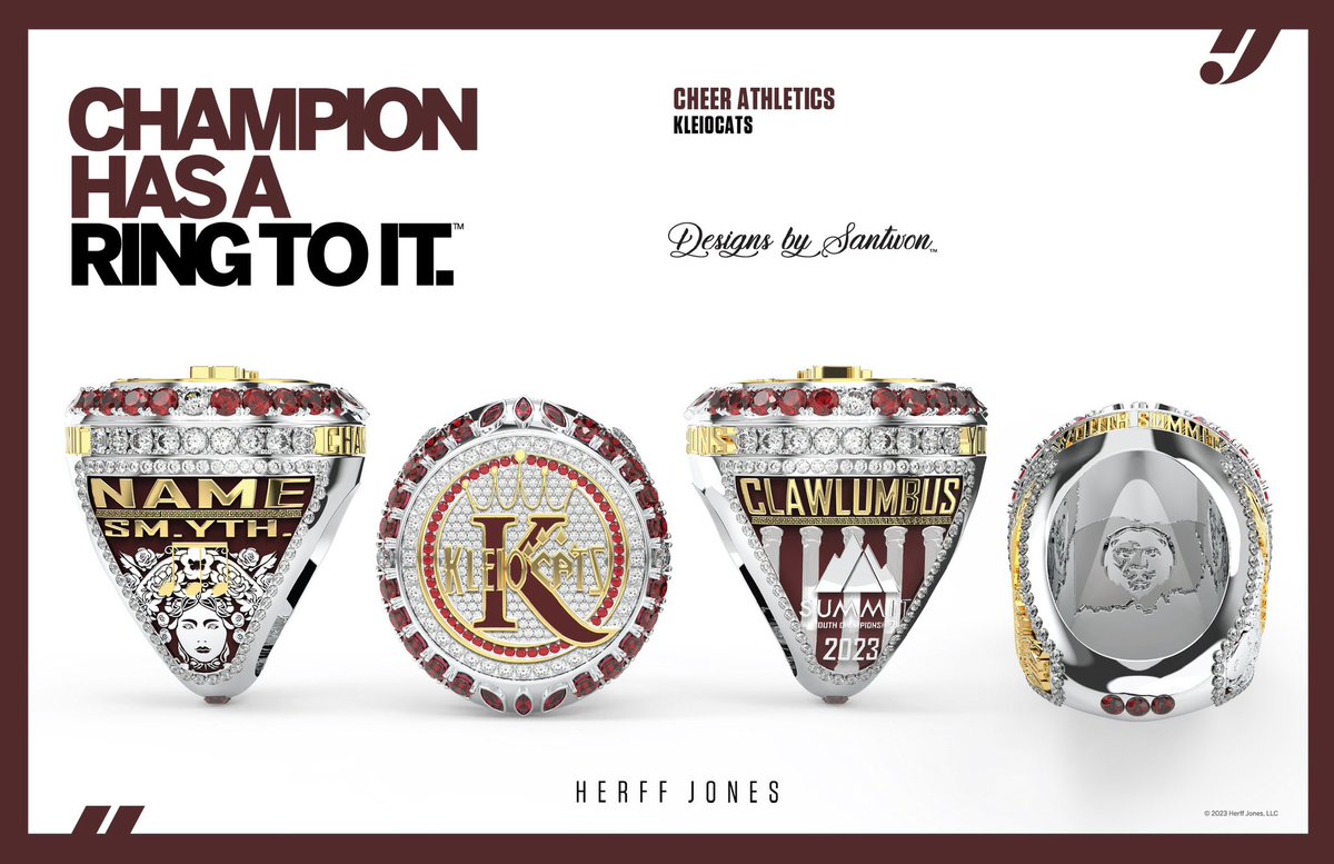 @DesignsBySantwon (@dbschamprings) on Twitter photo Congratulations <a href="/CheerAthletics/">Cheer Athletics</a> <a href="/CA_ColumbusOH/">CA Columbus</a> KleioCats!
2023 Youth Summit Champions!
#DBSchamprings #designsbysantwon #hjchamprings #herffjones #championshiprings #champrings #nationalchampions #youthsummitchampions Congratulations <a href="/CheerAthletics/">Cheer Athletics</a> <a href="/CA_ColumbusOH/">CA Columbus</a> KleioCats!
2023 Youth Summit Champions!
#DBSchamprings #designsbysantwon #hjchamprings #herffjones #championshiprings #champrings #nationalchampions #youthsummitchampions