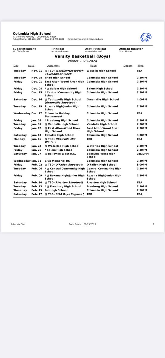 Anyone else ready for some hoops?  Here is our 2023-24 schedule!  Let’s go!!!  #ColumbiaBlue #HuntGreat #FightForYourRight