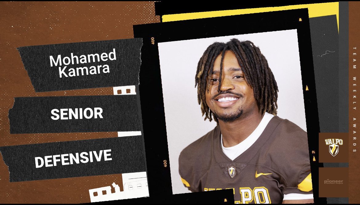 valpoufootball's tweet photo. 💪 TEAM PLAYERS OF THE WEEK 💪

🏈 Defensive - Mohamed Kamara
🏈Special Teams - @MaxSamuel0 

#GoValpo https://t.co/TGC5hgMyav