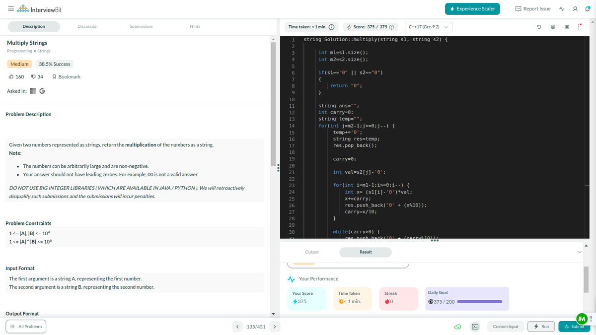 imanassahoo's tweet photo. Hello all, I have completed #Day156 of #365DaysofCode Challenge with
@Scaler

Today I solved the question  - Multiply Strings 

Discord community link:     https://t.co/NxzCV5VP2G #scalerdiscord #codewithscaler https://t.co/QHFkYEGa7A