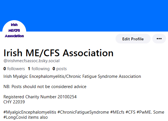 IrishMECFSAssoc's tweet photo. We have now joined Bluesky: @irishmecfsassoc.bsky.social

Looking forward to seeing many of you over there too.

#MyalgicEncephalomyelitis #ChronicFatigueSyndrome #MEcfs #CFS #MyalgicE #PwME #MEeps #CFSME #CFIDS #SEID #NeuroME #millionsmissing https://t.co/gu82lFvXr8