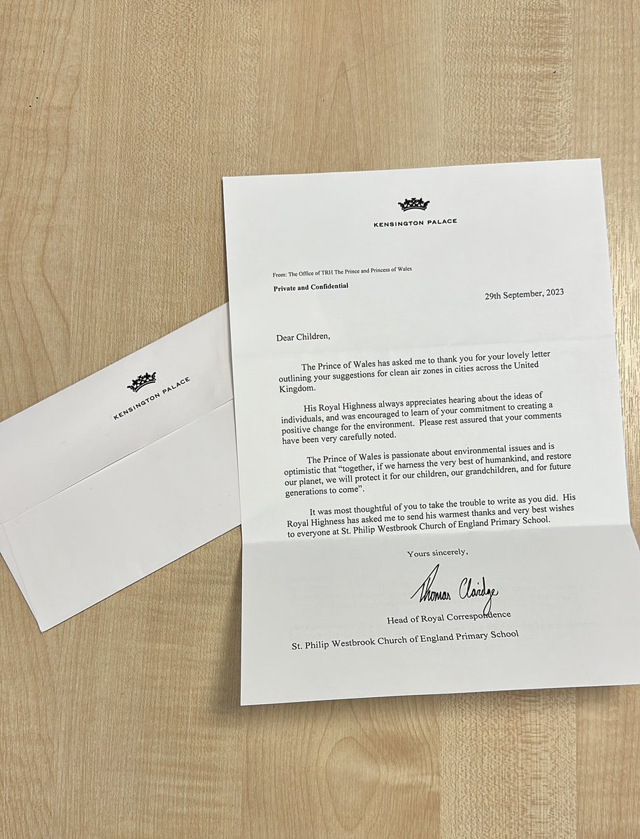 We were VERY excited to receive a reply from Prince William to our courageous advocacy letter about ideas to improve air quality in our local area. I wonder what ideas we can come up with this year to positively impact the environment? <a href="/StPhilipsY5C/">St Philips Year 5 - Mr Billinge</a> <a href="/StPhilipCEAP/">St Philip Westbrook</a> #teamstphilips