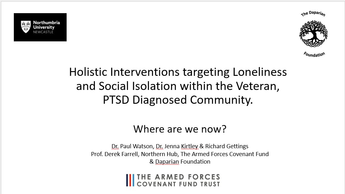 Last week @Dr_PaulWatson from the @NorthernHub provided an update of the findings, where we are at and what next to the participants from the @daparian. This project was to develop an intervention to reduce #socialisolation of #veterans with #PTSD funded by the @CovenantTrust