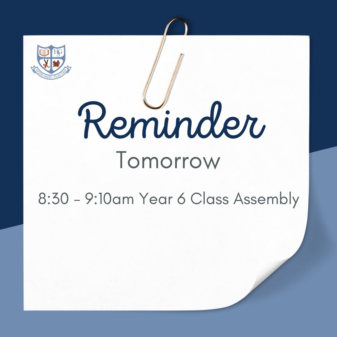 Reminder to our parents that tomorrow we are holding our Year 6 Class Assembly. Do come along if you are able to.