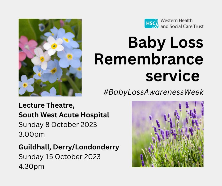 WesternHSCTrust's tweet photo. As part of #BabyLossAwarenessWeek (9-15 October), we are holding two baby loss services of remembrance. Register your attendance via eventbrite:

South West Acute Hospital
https://t.co/NXpSKqMb6H

Guildhall, Derry/Londonderry
https://t.co/Z1fG5Nm9wt https://t.co/dgA2pg6qer
