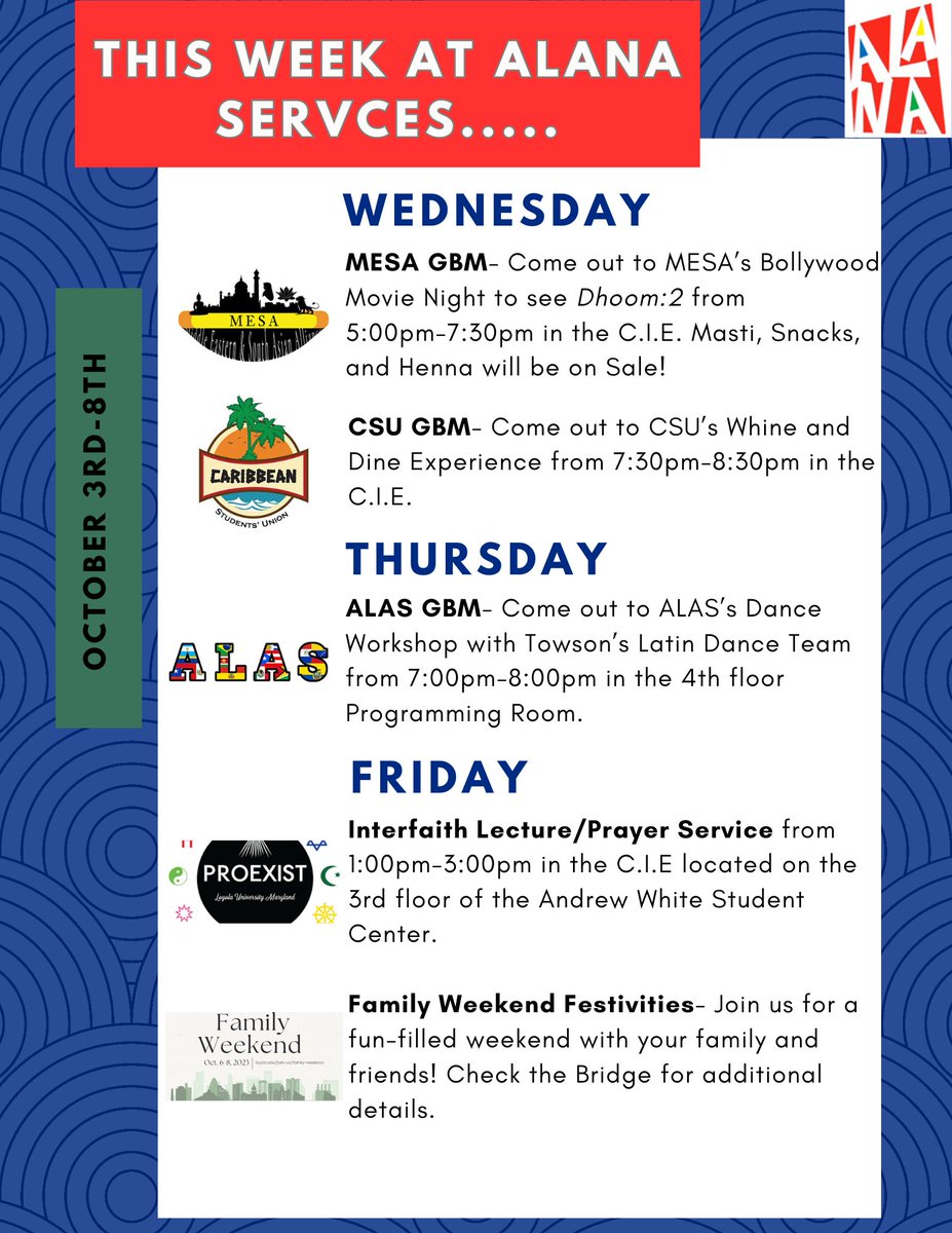 ALANA_Services's tweet photo. This Week at ALANA Services October 3rd-8th❤️ https://t.co/ilPf0Spa43