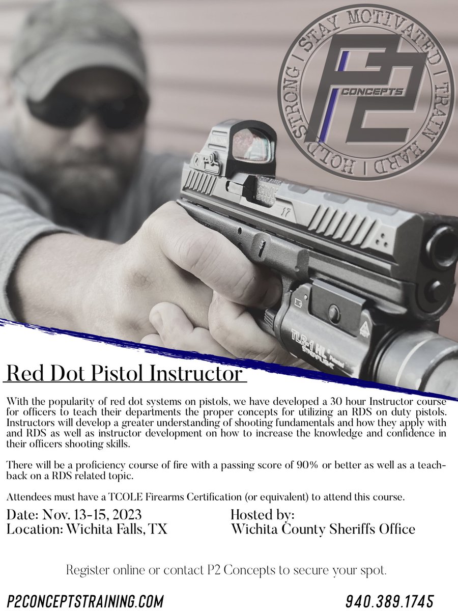 P2 Concepts (@p2_concepts) on Twitter photo LAST CALL ….
YOU STILL HAVE TIME!!!
<a href="/P2Concepts/">P2Concepts</a> is accepting last minute registrations for our #RedDotInstructor course next week in Burnett, TX
Call 940.389.1745
#p2conceptstraining #TrainingDay #StayMotivated #TrainHard #HoldStrong LAST CALL ….
YOU STILL HAVE TIME!!!
<a href="/P2Concepts/">P2Concepts</a> is accepting last minute registrations for our #RedDotInstructor course next week in Burnett, TX
Call 940.389.1745
#p2conceptstraining #TrainingDay #StayMotivated #TrainHard #HoldStrong