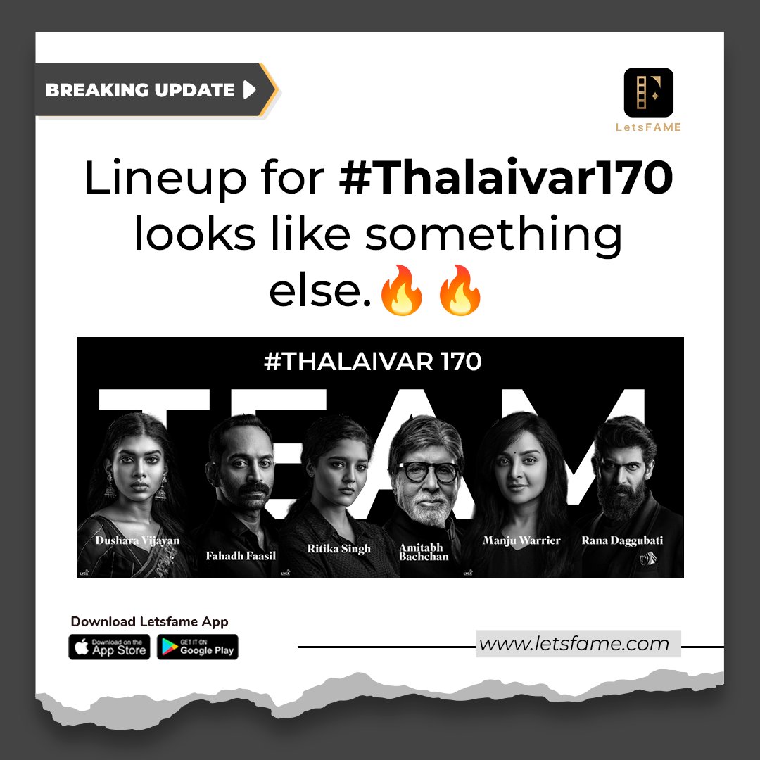 letsfameapp's tweet photo. #Thalaivar170 cast lineup 🔥 https://t.co/nShuThhFND