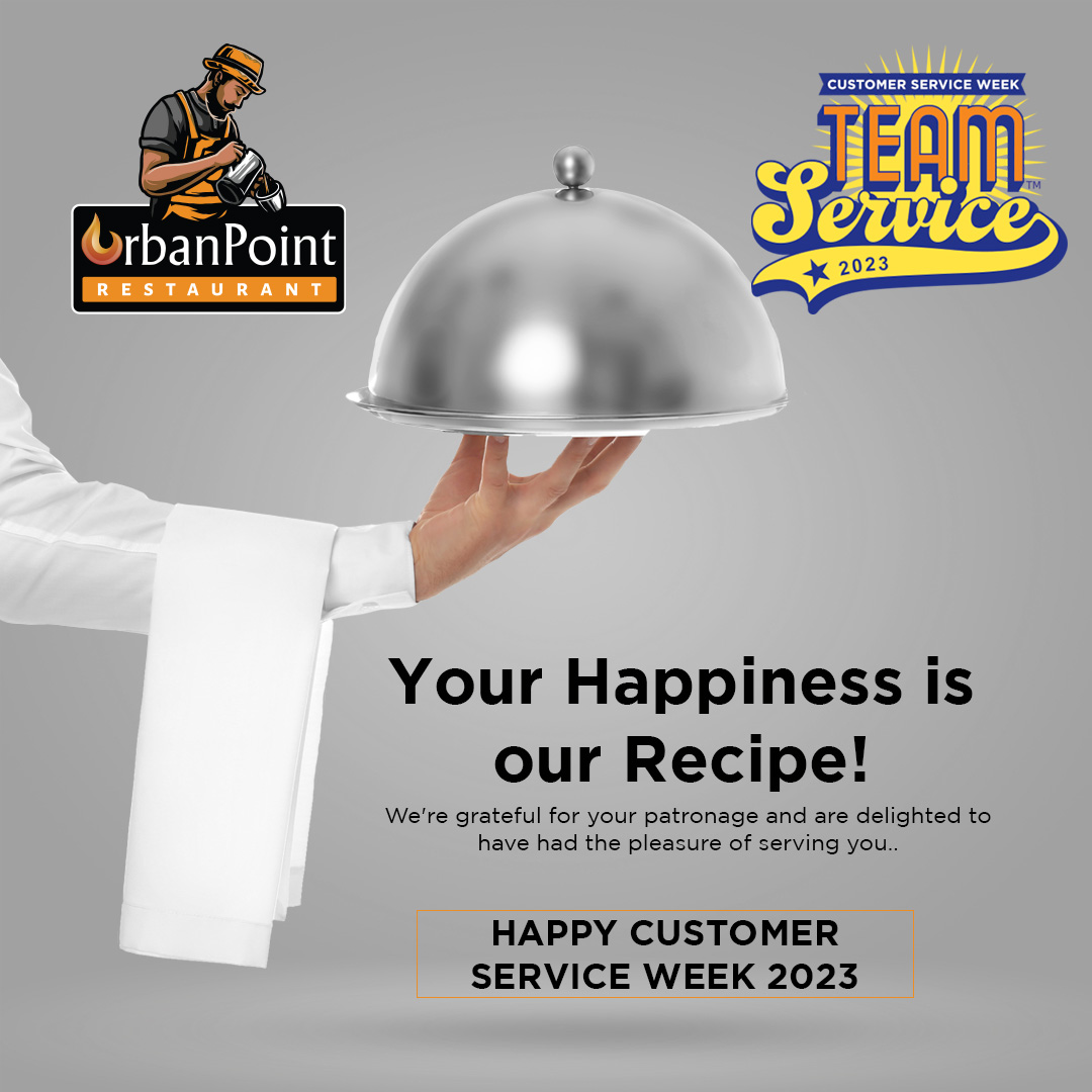 UrbanPointRest's tweet photo. If you've had the pleasure of dining with us in the past or you're enjoying our hospitality today, it's been an absolute joy serving you!😃

Here's a hearty toast from our kitchen to your table—HAPPY CUSTOMER SERVICE WEEK! 🌟🍽️

#CustomerServiceWeek #UrbanPointRestaurant #food https://t.co/pBssCuG4o0