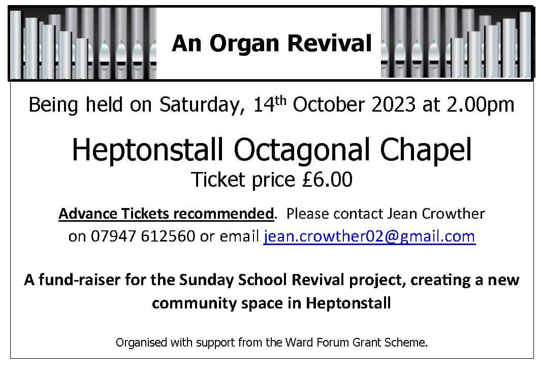 Come and hear the newly restored organ in Heptonstall Octagonal Chapel played to it's very best by two expert organists.  The Friends Group are delighted to present Professor David Baker and Chris O'Gorman who will play a VERY mixed programme.