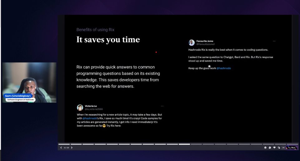 la_mengs's tweet image. Thank you @unclebigbay143 for your presentation during #hashnodebootcamp .  Looking forward to unlashing the power of AI in my next article
with Rix.
@hashnode