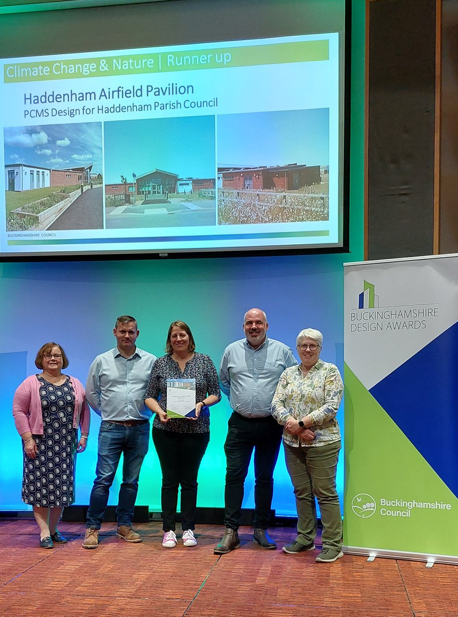 PCMS_design's tweet image. We were &apos;Runner Up&apos; at the Buckinghamshire Design Awards last night, in the Climate Change &amp;amp; Nature Category with Haddenham Airfield Pavilion #designawards #haddenham #bucks