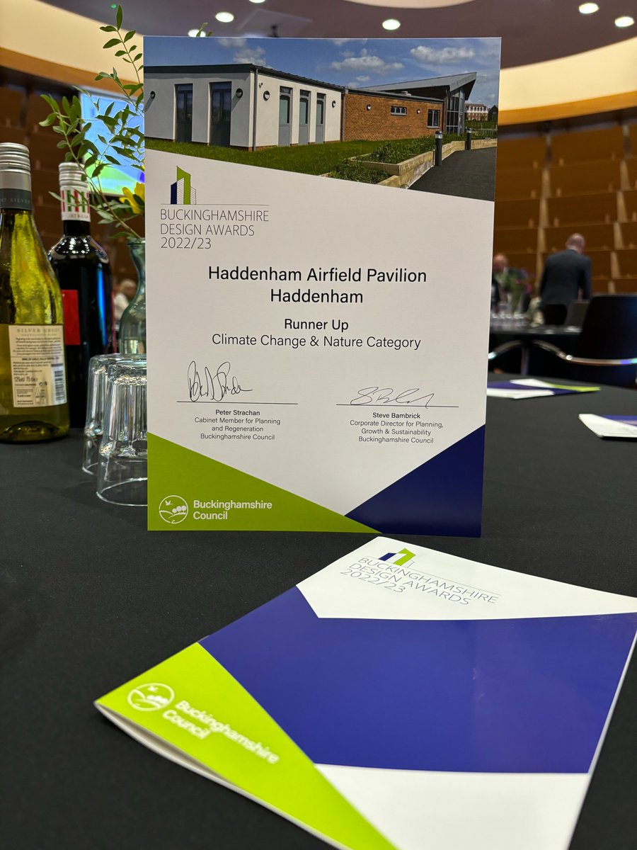 We were 'Runner Up' at the Buckinghamshire Design Awards last night, in the Climate Change &amp; Nature Category with Haddenham Airfield Pavilion #designawards #haddenham #bucks