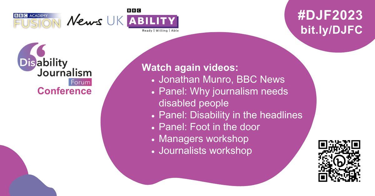 ▶️ If you missed the brilliant Disability Journalism Forum Conference, don't miss the Watch Again videos! 🗣️ Featuring all the speakers, panels and workshops, videos are available on our website NOW: bit.ly/DJFC With @DisJournoForum, @NewsUK, @BBC_Ability. #DJF2023