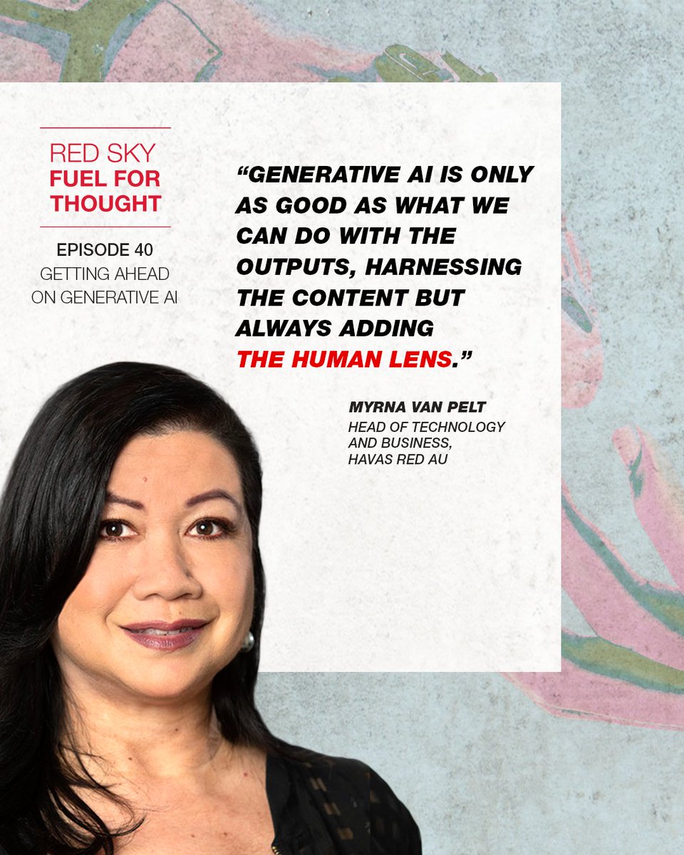 In our new episode, Umbar Shakir from <a href="/GateOne_global/">Gate One</a> gives us the lowdown on #GenerativeAI. We also deep dive into Gen AI's role in PR &amp; marketing with Rachael Sansom, CEO of Havas Red UK, and Myrna Van Pelt, head of tech &amp; business for Havas Red AU.

➡️bit.ly/3ZzTe7B.