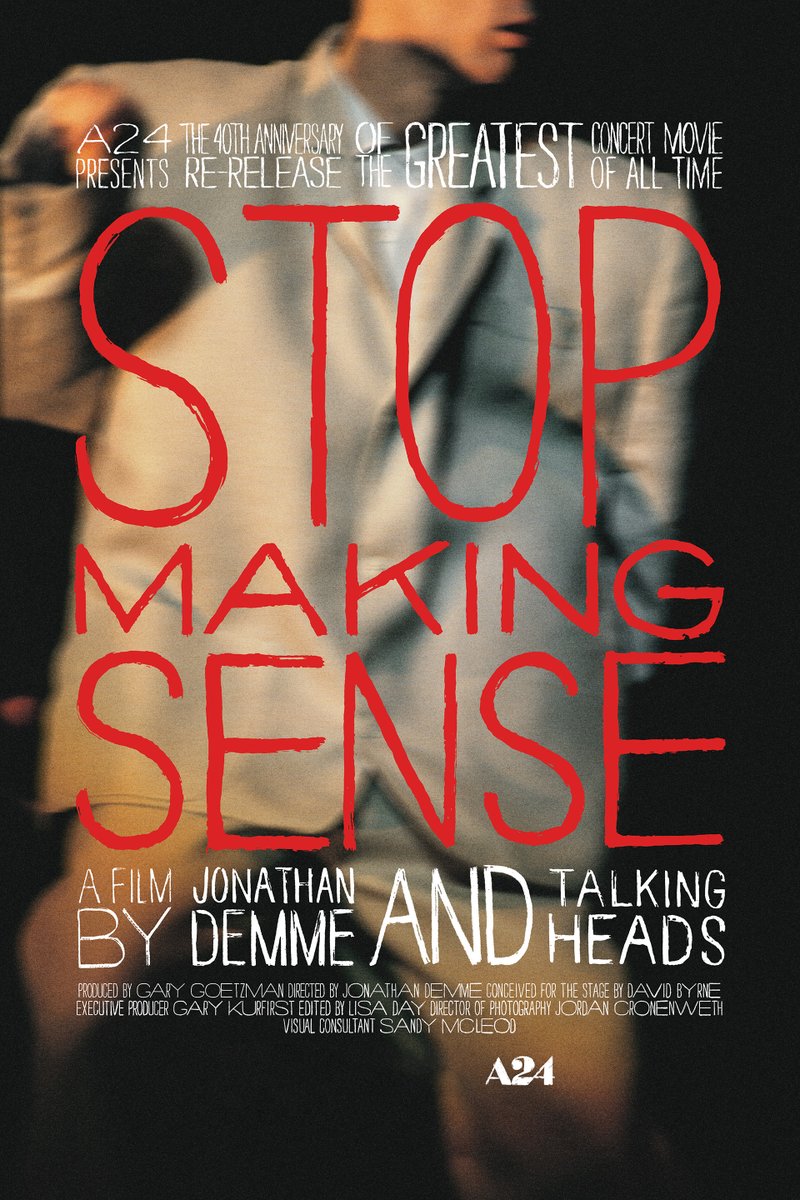 'Stop Making Sense' re-release in 4K coming to the Riverview Oct 6-12. Check our website soon for exact schedule. Considered by many critics to be the greatest concert film of all time.