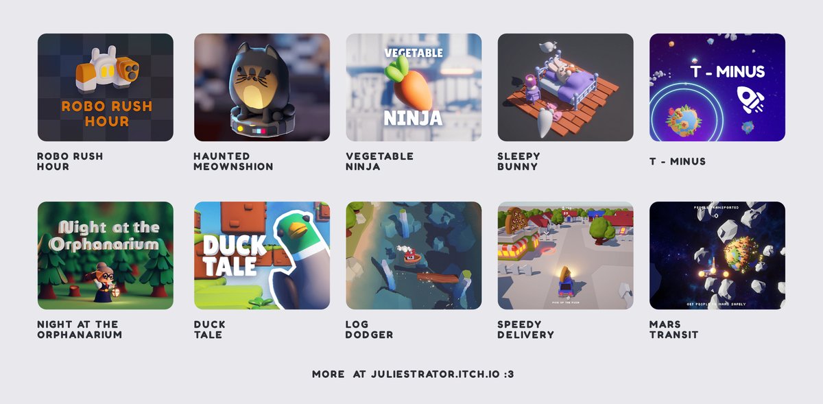 juliestrator's tweet image. Look at all the games I made: juliestrator.itch.io
(all free and playable)

#gamedevelopment #gameart #gamedevjobs #gamejam