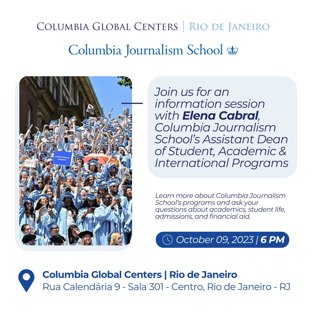 👋 No dia 9 de outubro teremos uma sessão informativa presencial com a escola de #jornalismo da @Columbia @columbiajourn | Inscreva-se aqui: bit.ly/45keTSm 📰 Conheça os cursos e programas que a escola de jornalismo que a #columbia oferece!
