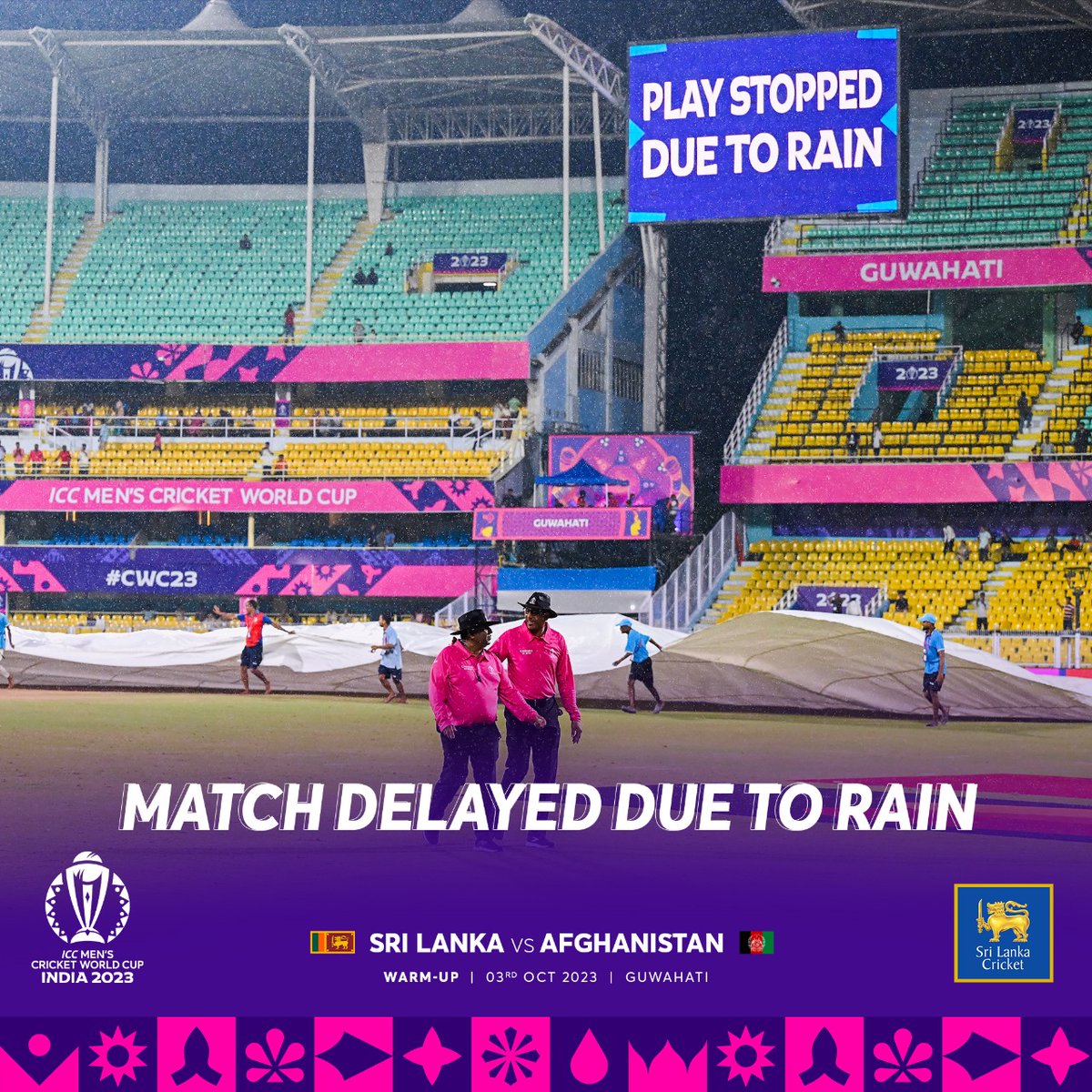 Match Delayed due to rain - Pitch inspection at 09:20PM.

#SLvAFG #LankanLions #CWC23