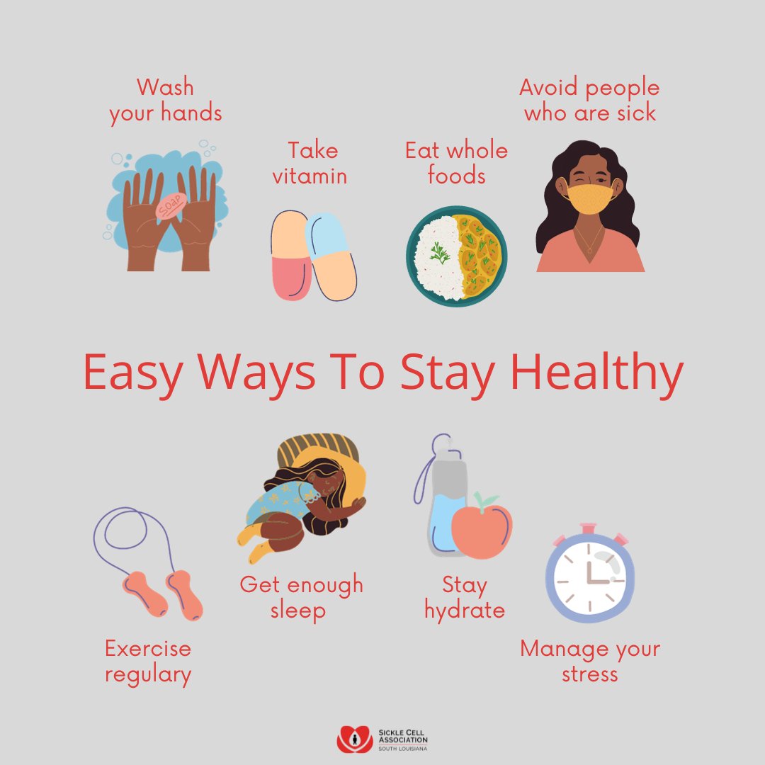 People with SCD can live full lives by being proactive in their care. Here are some tips to help you or someone you know with SCD stay as healthy as possible.

#SickleCellAwareness #SickleCellDisease