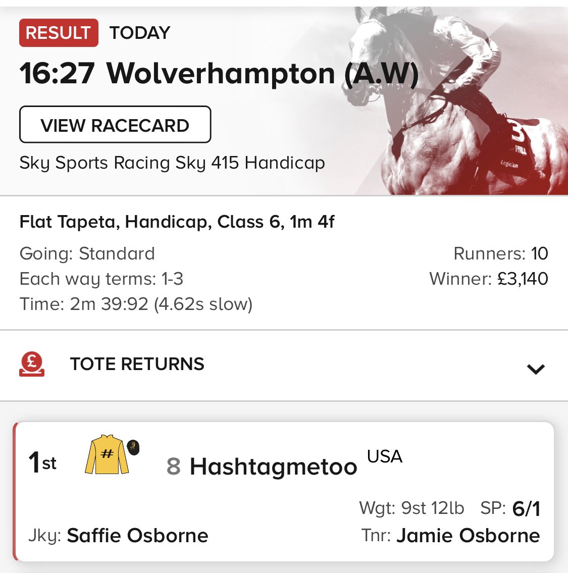 getonbetting's tweet image. Boom… One selection. One 6/1 winner. #racing #geton
