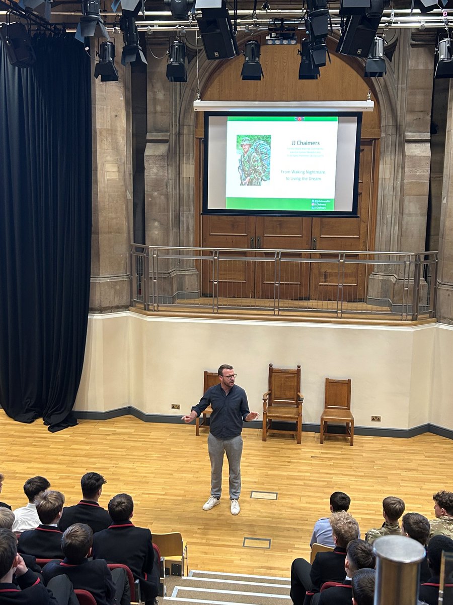 esm_edinburgh's tweet photo. This week we welcomed back Former Pupil, Royal Marines Commando and presenter @JJChalmersRM. He shared his extraordinary story and spoke to our students at SMC about his current work for the Invictus Foundation and Halo Trust. Needless to say, our students left feeling inspired! https://t.co/4c6CW6utgK