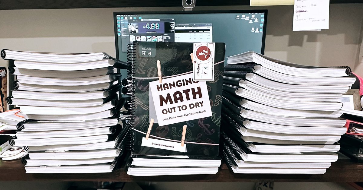 KristenMAcosta's tweet photo. When a school orders 45 books, you sign each one proudly! Happy clotheslining! #mtbos #clotheslinemath #elemmath https://t.co/VGHVZ0OzeX https://t.co/JZEQjWRyp3