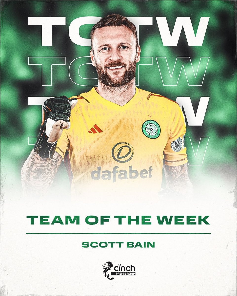 CelticFC's tweet photo. 🧤 Scott Bain makes this week's @spfl @cinchuk #TOTW for his performance against Motherwell 💪

#CelticFC🍀 https://t.co/N1JujTaDDt