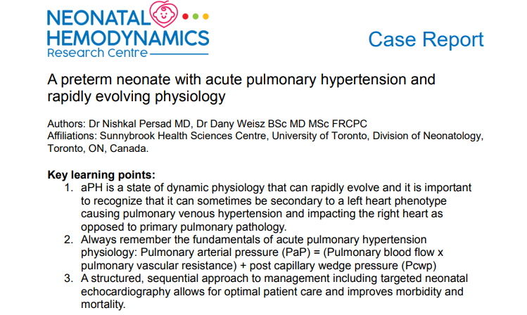 Check out the NHRC's newest case report: A preterm neonate with acute pulmonary hypertension and rapidly evolving physiology by the neonatal hemodynamics team at @Sunnybrook! neonatalhemodynamics.com/wp-content/upl… #neotwitter #neohemodynamics