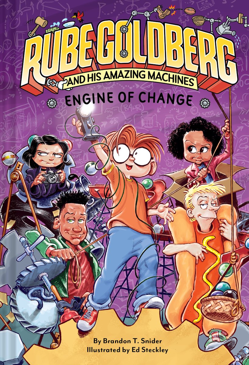 Disguises, master plans, and, above all, Rube Goldberg Machines come together in this hilarious third book in the #RubeGoldbergBook series! #EngineOfChangeBook by @BrandonTSnider & Ed Steckley is in stores now! #BookBirthday @RubeGoldberg bit.ly/3L3HLHb