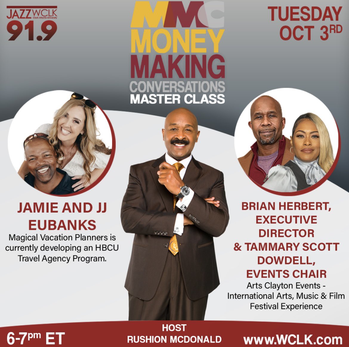 TONIGHT!! @RushionMcDonald and @MoneyMakingConv welcomes #JamieEubanks and #JJEubanks plus #BrianHerbert ad #TammaryScottDowdell 🎧 Listen LIVE at 6pm.