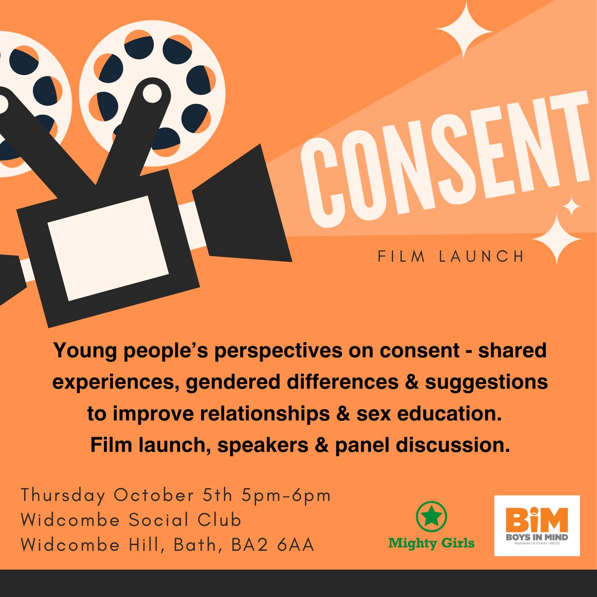 Boys in Mind (@boysinminduk) on Twitter photo @mightygirls_2016 & <a href="/BoysInMindUK/">Boys in Mind</a> film launch about consent at the Widcome Social Club at 5pm this Thursday 5th October 2023!
Please RSVP to info@mightygirls.co.uk
<a href="/OTRbanes/">Off the Record BaNES</a> <a href="/SthWestConnect/">South West Connect</a> <a href="/BANESyouthforum/">BANES Youth Forum </a> <a href="/YouthNes/">B&NES Youth Forum</a> <a href="/Mentoringplus/">Mentoring Plus B&NES</a> <a href="/YouthSomerset/">Mind in Somerset Youth Matters</a> @mightygirls_2016 & <a href="/BoysInMindUK/">Boys in Mind</a> film launch about consent at the Widcome Social Club at 5pm this Thursday 5th October 2023!
Please RSVP to info@mightygirls.co.uk
<a href="/OTRbanes/">Off the Record BaNES</a> <a href="/SthWestConnect/">South West Connect</a> <a href="/BANESyouthforum/">BANES Youth Forum </a> <a href="/YouthNes/">B&NES Youth Forum</a> <a href="/Mentoringplus/">Mentoring Plus B&NES</a> <a href="/YouthSomerset/">Mind in Somerset Youth Matters</a>