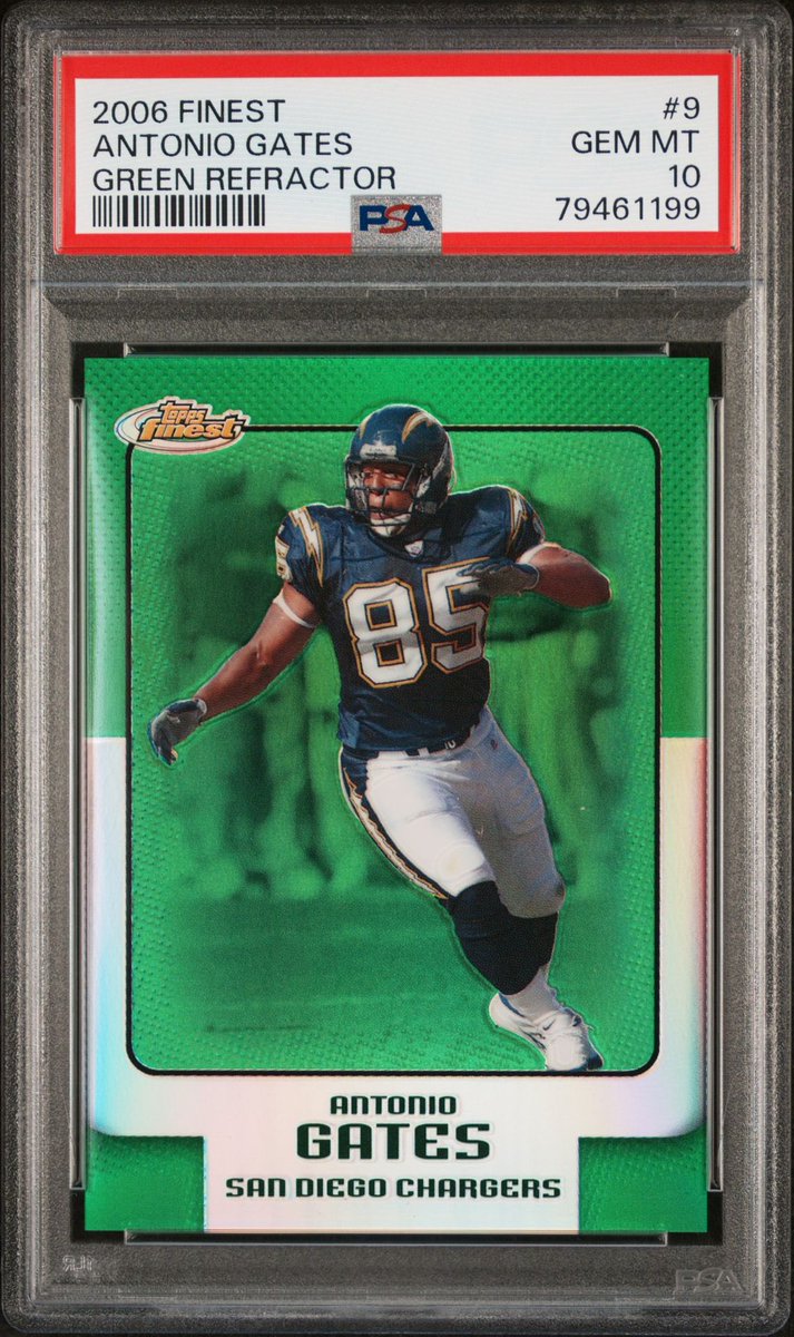 StrongCards's tweet image. Probably my favorite card from my latest PSA return. Been having some good luck grading 2000s Topps sets. This green refractor from 2006 finest is a PSA 10 pop 1!