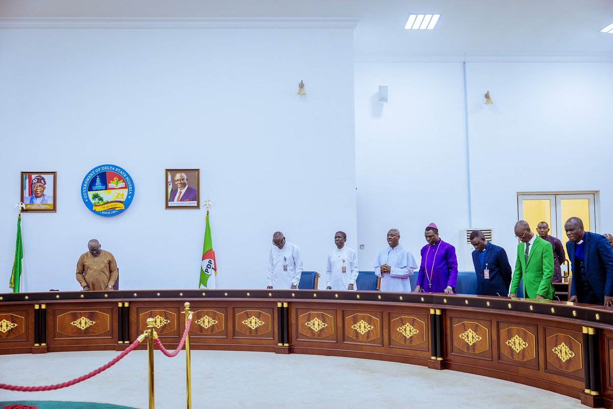 DSGovernment's tweet photo. Delta State Governor, Rt. Hon. Sheriff Oborevwori, Tuesday, lauded religious leaders for their prayers and contributions to the peace and development of the country, saying the prayers of the church has been a stabilising factor in Nigeria. https://t.co/GrvRBHChSG