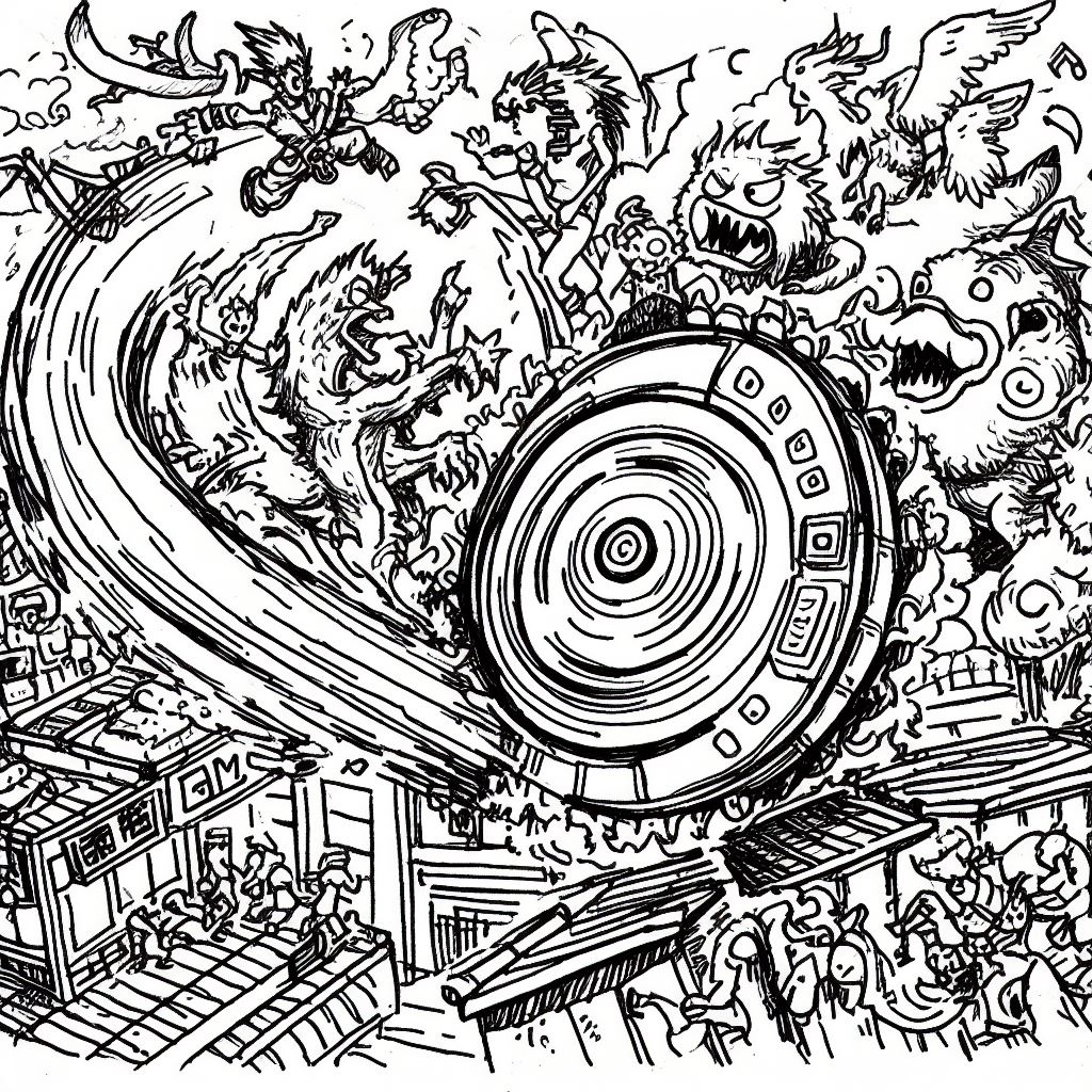 こちらは「『ゲームセンターあらし』が空中回転しながらモンスターと戦っているところ」という指定にDALL・E3が答えてくれたもの。 