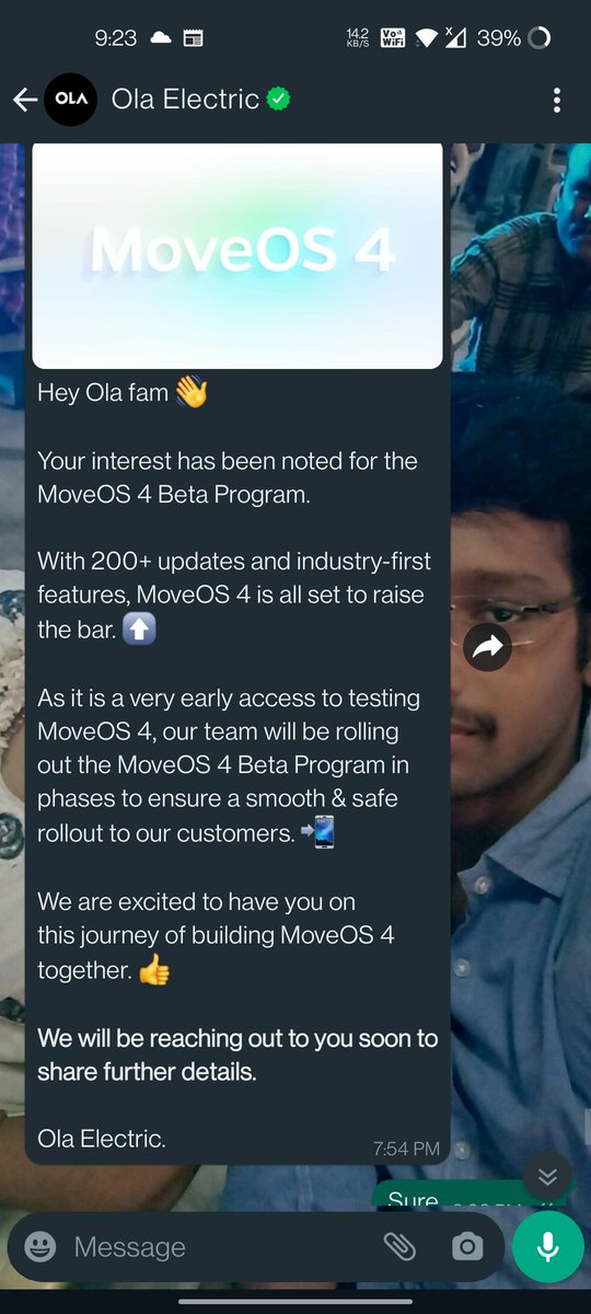 nishit297's tweet photo. i receiveed message for move os 4 for beta on 16 September still I did not receive update. Now some of them getting beta version 2 when will I receive update it's too late  attaching the screenshot for your reference @OlaElectric  @bhash https://t.co/g41r5hLhv3