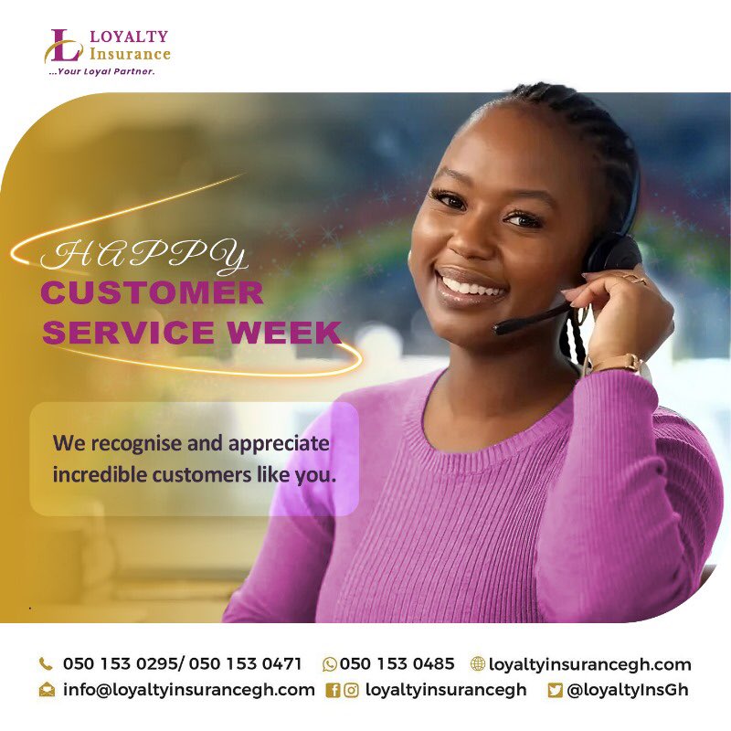 LoyaltyinsGh's tweet photo. Here’s to you—our esteemed partners in success! 
Thank you for your commitment and support. 

Happy Customer Service week! 

 #CustomerServiceWeek #Gratitude #YourSuccessOurCommitment #LoyaltyInsurance https://t.co/WKoa7LHQHK