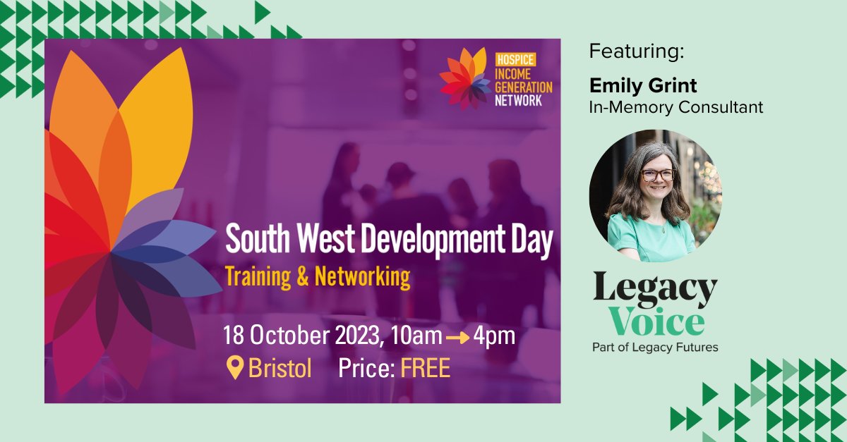 Legacy Voice's Emily Grint (@emilyreedsmusic) will be speaking on the 10 key principles of engaging #InMemory audiences at the FREE South West Development Day on 18 Oct event from the Hospice Income Generation Network (@hospiceignet). Book here: …ncome-generation-network.cademy.co.uk/sw-oct