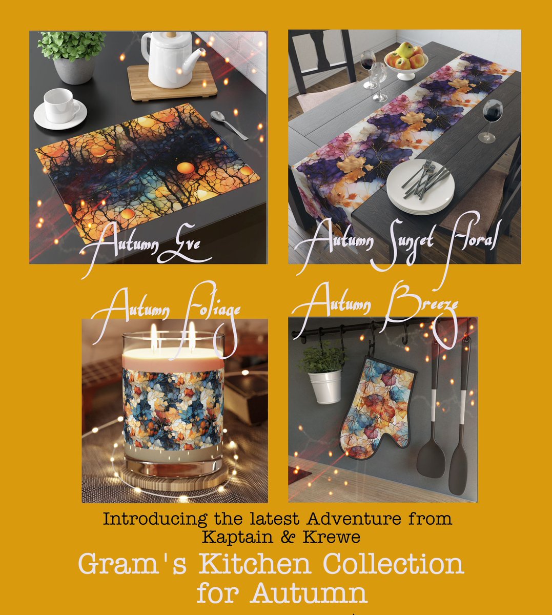 Gram's Kitchen Collection is the first group of items to be available in our BeSpoke line at buff.ly/3F4AQdm Inspired by my Mom's holiday decor for family dinners, we have four amazing fall prints in aprons, oven mitts, and table settings! Proceeds benefit student travel.